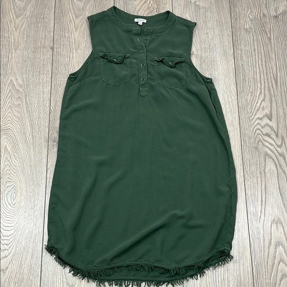 Splendid Olive Green Sleeveless Shirtdress with Frayed Hem Size Large - Picture 8 of 10